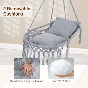 Macrame Swing Chair Hammock Chair with 2 Removable Cushions-Grey view 8
