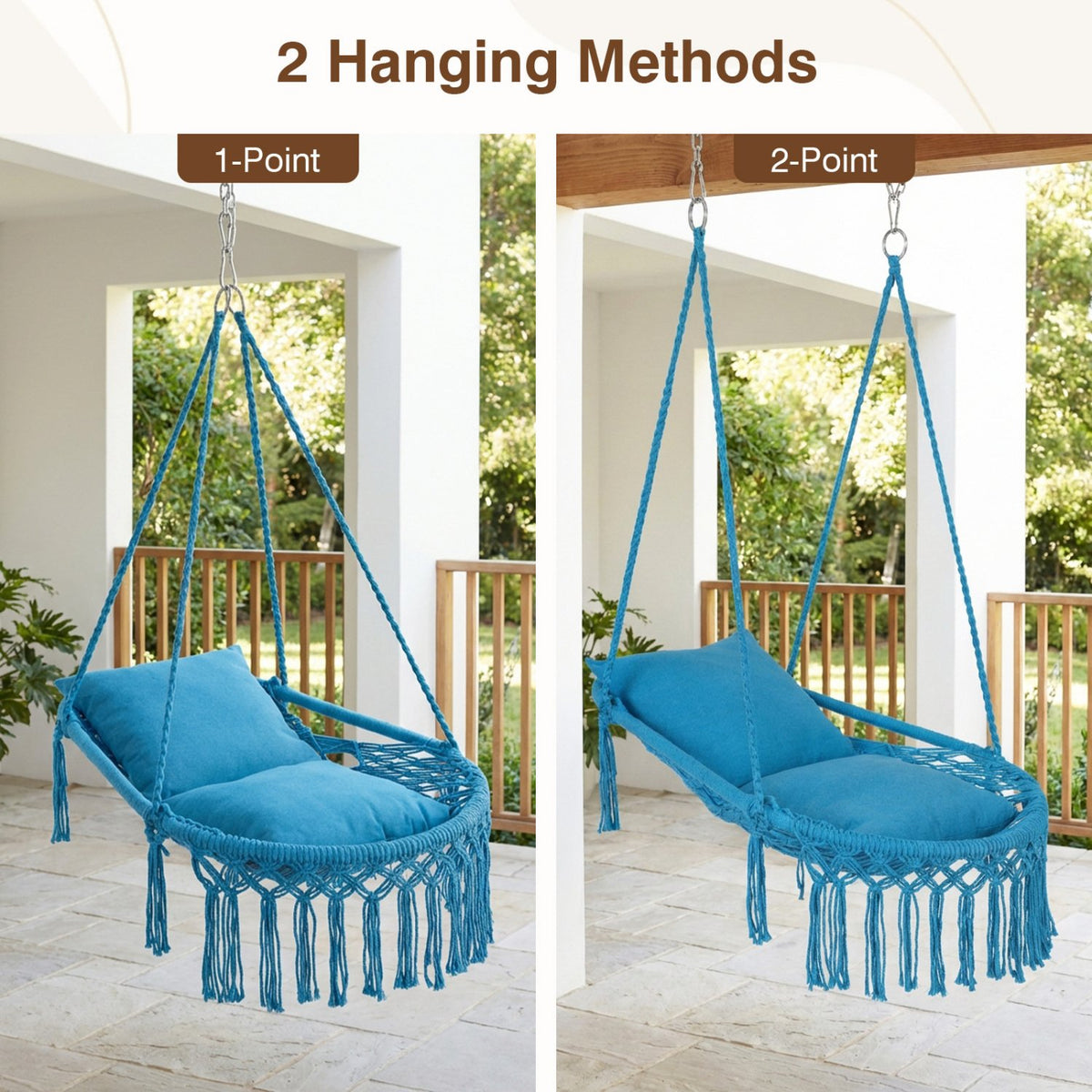 Macrame Swing Chair Hammock Chair with 2 Removable Cushions-Navy view 6