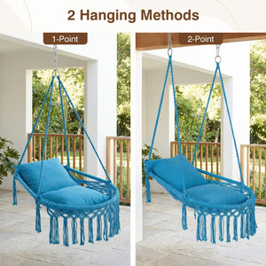 Macrame Swing Chair Hammock Chair with 2 Removable Cushions-Navy view 6