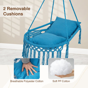 Macrame Swing Chair Hammock Chair with 2 Removable Cushions-Navy view 7
