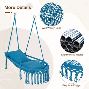 Macrame Swing Chair Hammock Chair with 2 Removable Cushions-Navy view 9