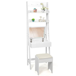 3-in-1 Modern Shelf Vanity Set with Flip Top Mirror and 6 Makeup Organizers view 4
