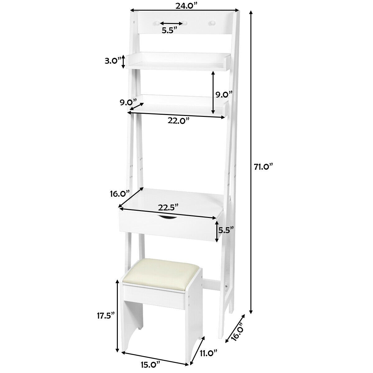 3-in-1 Modern Shelf Vanity Set with Flip Top Mirror and 6 Makeup Organizers view 5