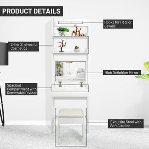3-in-1 Modern Shelf Vanity Set with Flip Top Mirror and 6 Makeup Organizers view 9