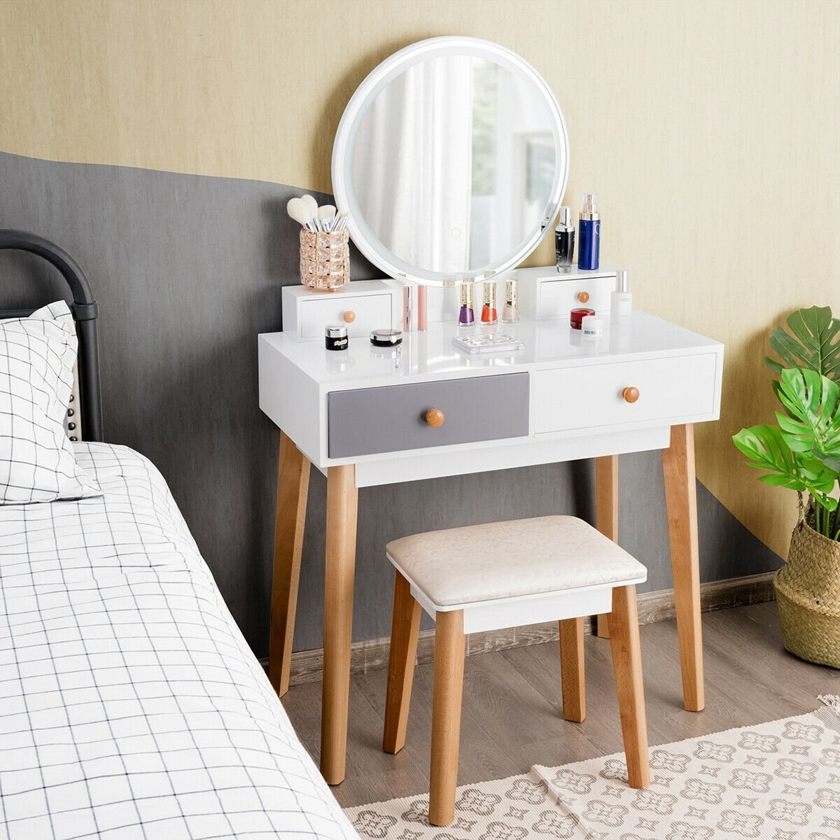Makeup Dressing Table with 4 Drawers and Lighted Mirror-White view 2