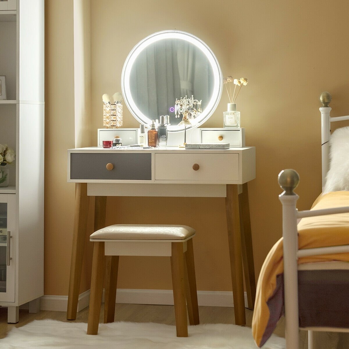 Makeup Dressing Table with 4 Drawers and Lighted Mirror-White view 6