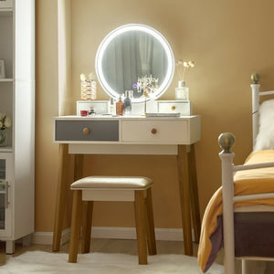 Makeup Dressing Table with 4 Drawers and Lighted Mirror-White view 6