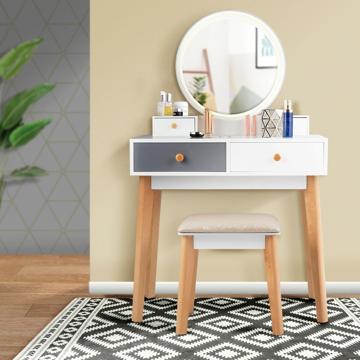 Makeup Dressing Table with 4 Drawers and Lighted Mirror-White view 7
