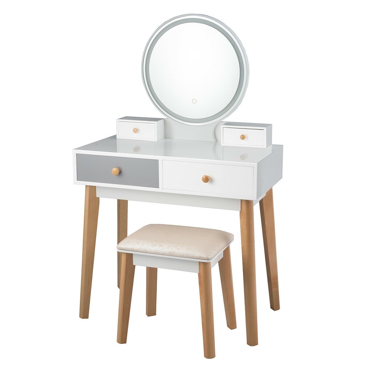 Makeup Dressing Table with 4 Drawers and Lighted Mirror-White view 8