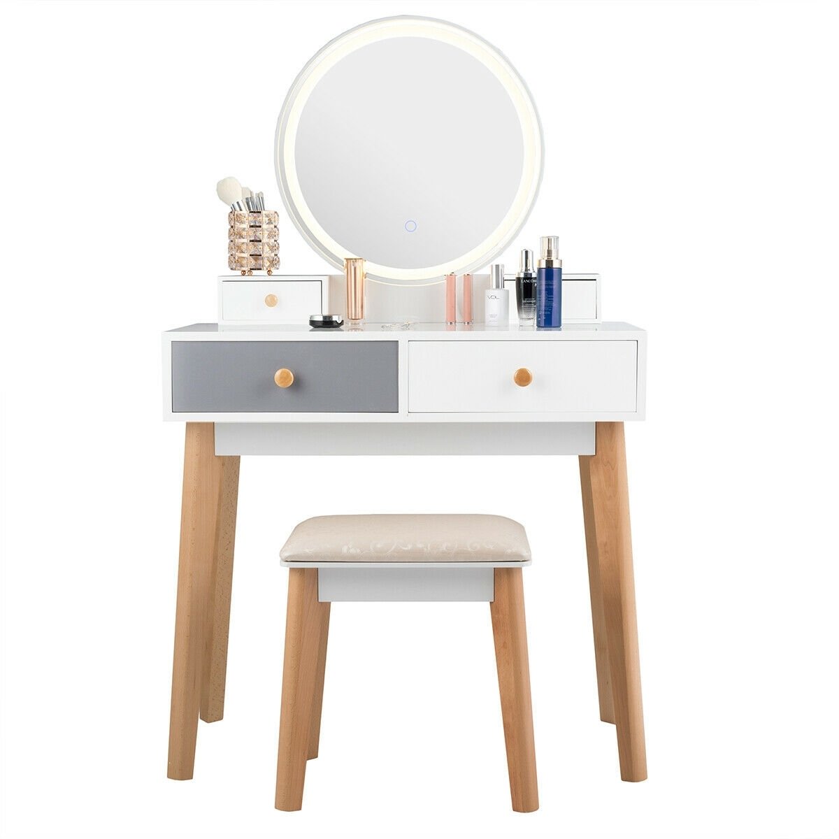Makeup Dressing Table with 4 Drawers and Lighted Mirror-White view 9