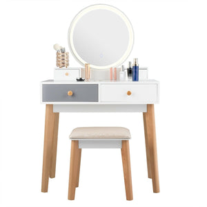 Makeup Dressing Table with 4 Drawers and Lighted Mirror-White view 9