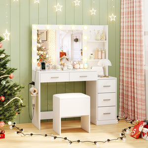 Makeup Table and Stool Set with Hair Dryer Stand-White view 3