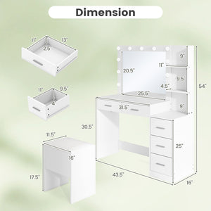 Makeup Table and Stool Set with Hair Dryer Stand-White view 4