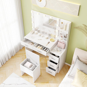 Makeup Table and Stool Set with Hair Dryer Stand-White view 7