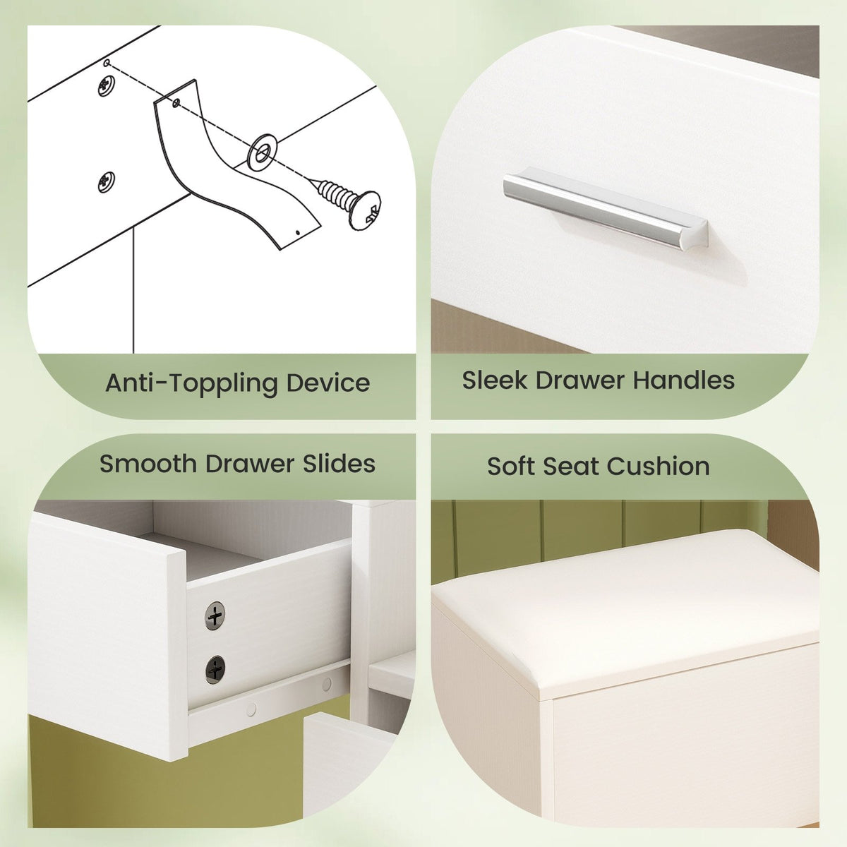 Makeup Table and Stool Set with Hair Dryer Stand-White view 9