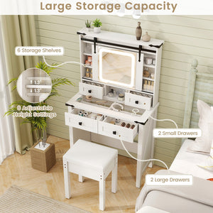 Makeup Vanity Desk with Mirror and Adjustable Storage Shelves-White view 8