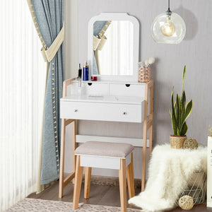 Vanity Table Set with Cushioned Stool and Large Mirror view 5