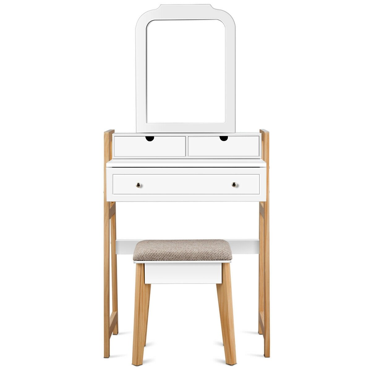 Vanity Table Set with Cushioned Stool and Large Mirror view 7