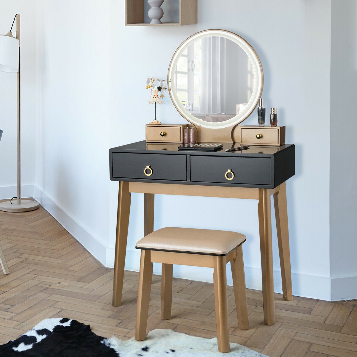Makeup Vanity Table Set 3 Color Lighting Dressing Table-Black view 2