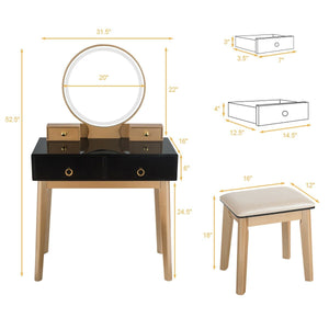 Makeup Vanity Table Set 3 Color Lighting Dressing Table-Black view 5