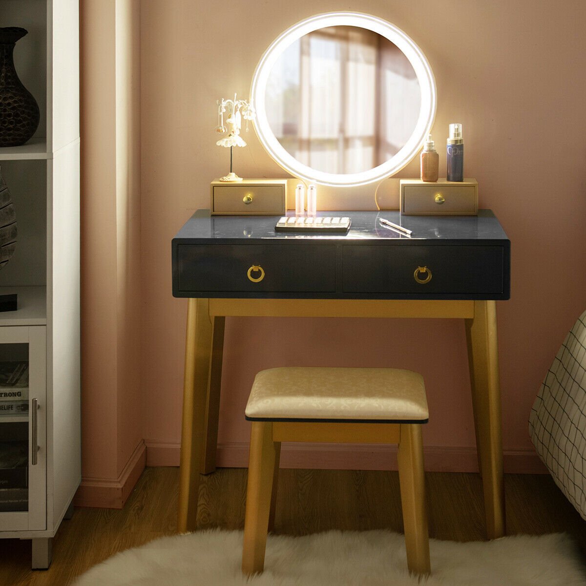 Makeup Vanity Table Set 3 Color Lighting Dressing Table-Black view 7