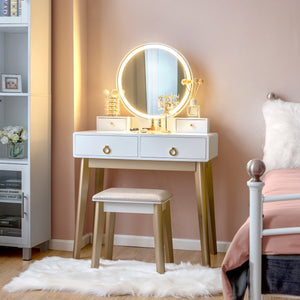 Set 3 Makeup Vanity Table Color Lighting Jewelry Divider Dressing Table-White view 3