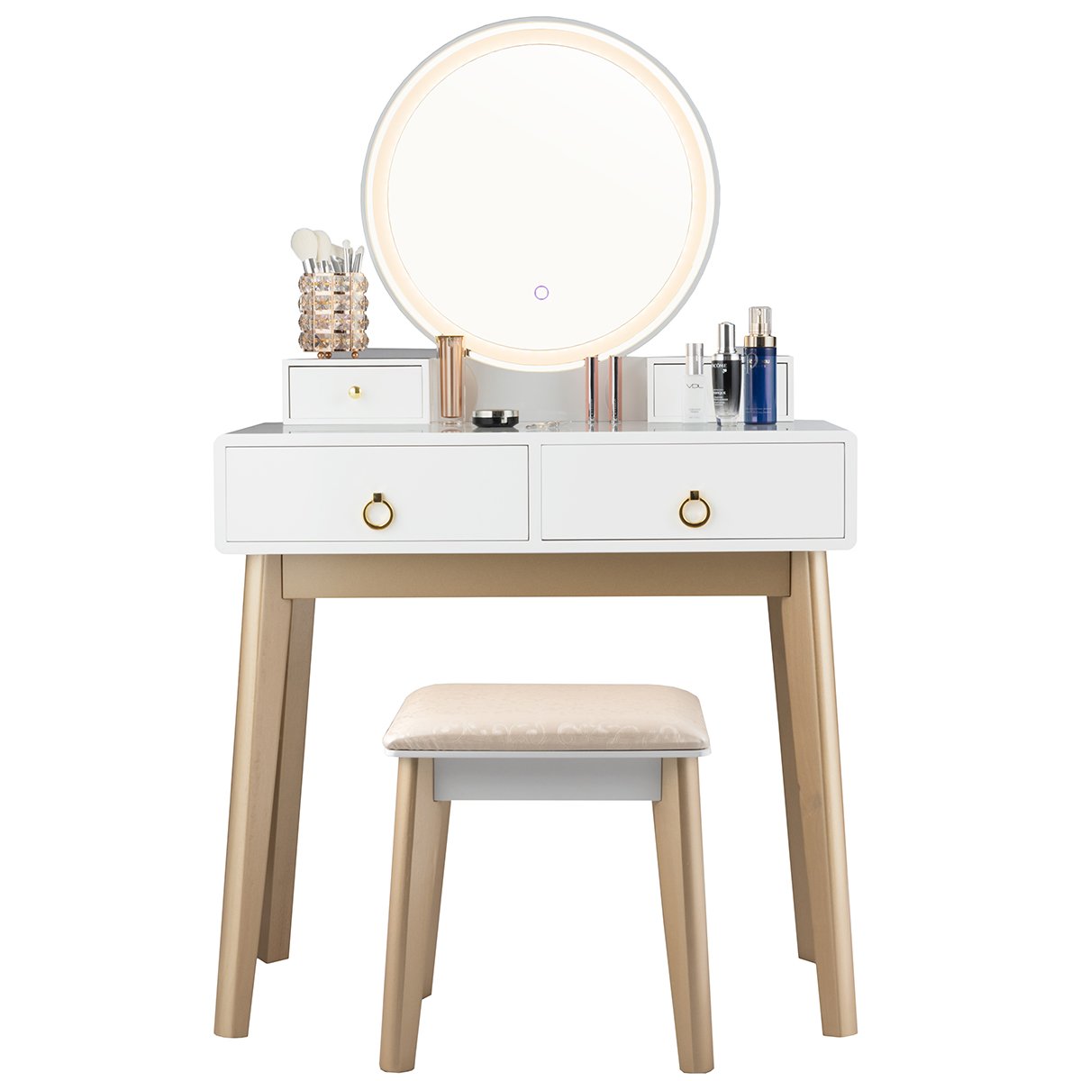 Set 3 Makeup Vanity Table Color Lighting Jewelry Divider Dressing Table-White view 4