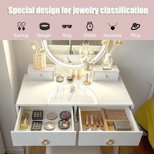 Set 3 Makeup Vanity Table Color Lighting Jewelry Divider Dressing Table-White view 6