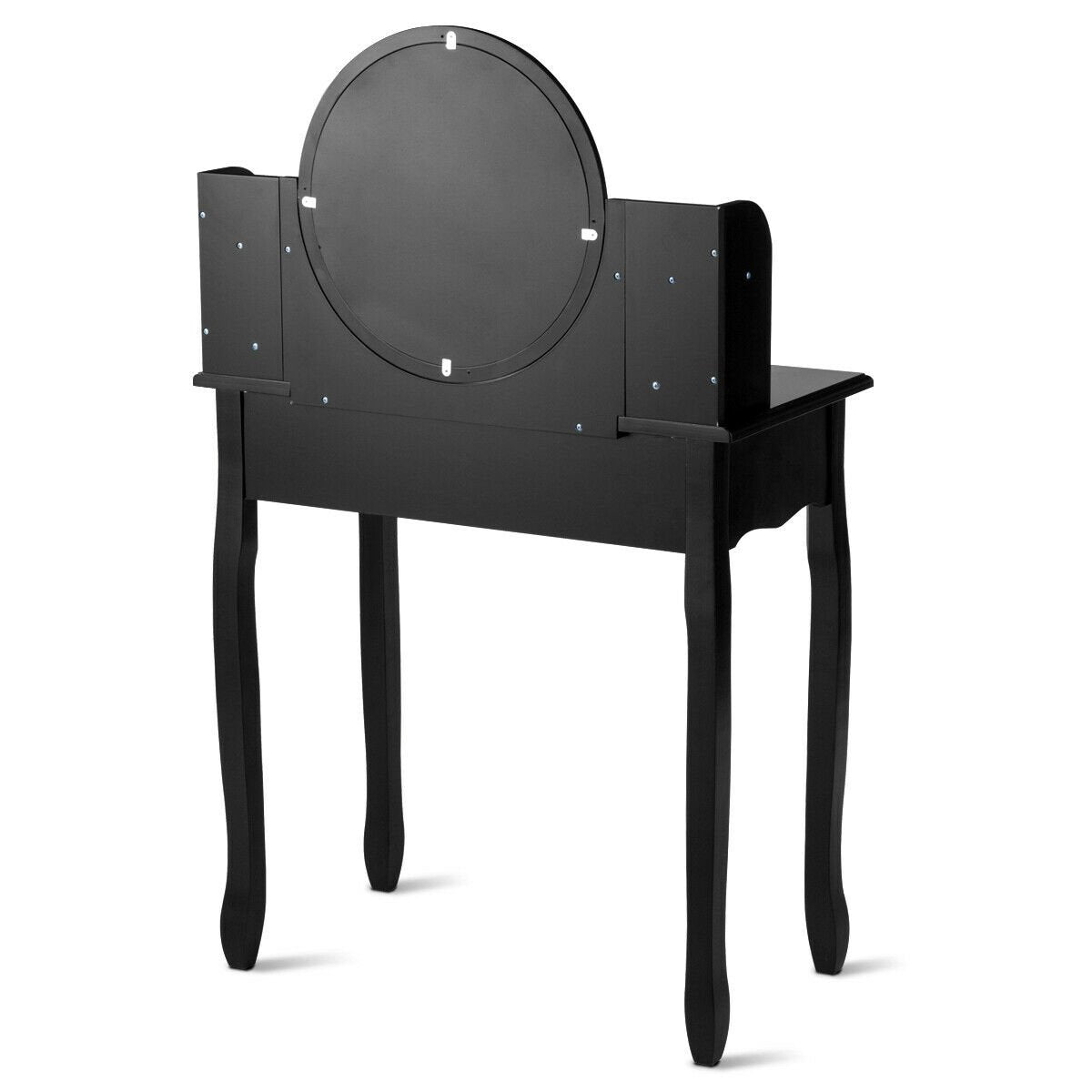 Makeup Vanity Table Set Girls Dressing Table with Drawers Oval Mirror-Black view 7