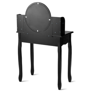 Makeup Vanity Table Set Girls Dressing Table with Drawers Oval Mirror-Black view 7