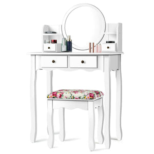 Makeup Vanity Table Set Girls Dressing Table with Drawers Oval Mirror-White view 4