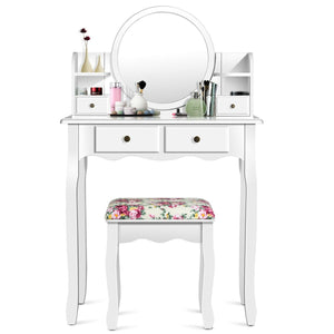 Makeup Vanity Table Set Girls Dressing Table with Drawers Oval Mirror-White view 5