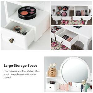 Makeup Vanity Table Set Girls Dressing Table with Drawers Oval Mirror-White view 9