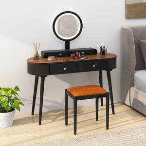 Makeup Vanity Table Set with LED Mirror and 3 Spacious Drawers-Black-Brown view 3