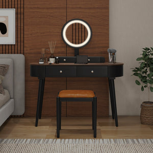 Makeup Vanity Table Set with LED Mirror and 3 Spacious Drawers-Black-Brown view 6