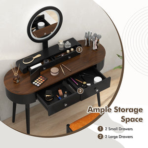Makeup Vanity Table Set with LED Mirror and 3 Spacious Drawers-Black-Brown view 8