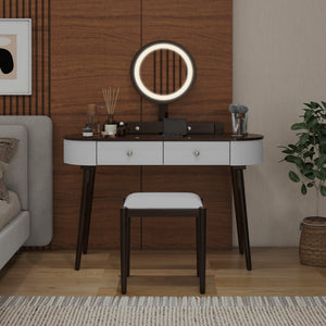 Makeup Vanity Table Set with LED Mirror and 3 Spacious Drawers-White-Brown view 3
