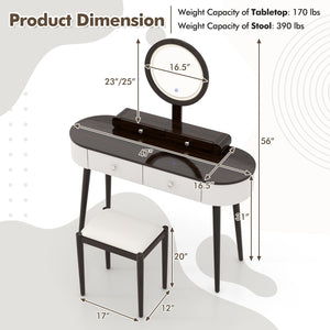 Makeup Vanity Table Set with LED Mirror and 3 Spacious Drawers-White-Brown view 5