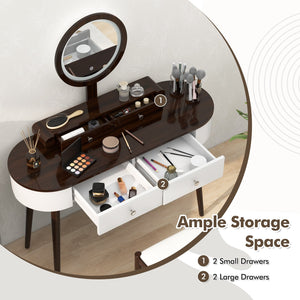 Makeup Vanity Table Set with LED Mirror and 3 Spacious Drawers-White-Brown view 7