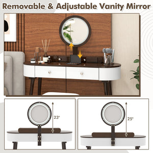 Makeup Vanity Table Set with LED Mirror and 3 Spacious Drawers-White-Brown view 8