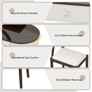 Makeup Vanity Table Set with LED Mirror and 3 Spacious Drawers-White-Brown view 9