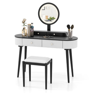 Makeup Vanity Table Set with LED Mirror and 3 Spacious Drawers-White-Dark Wood view 4