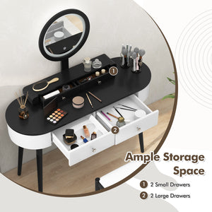 Makeup Vanity Table Set with LED Mirror and 3 Spacious Drawers-White-Dark Wood view 7