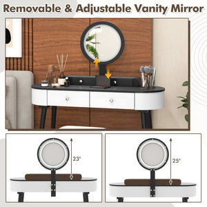 Makeup Vanity Table Set with LED Mirror and 3 Spacious Drawers-White-Dark Wood view 9