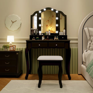 Makeup Vanity Table Set with Lighted Mirror and Drawers-Black view 3