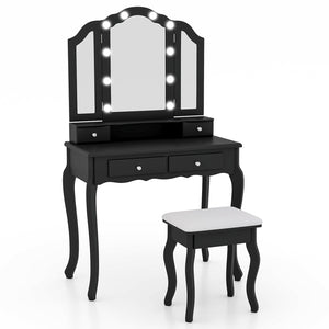Makeup Vanity Table Set with Lighted Mirror and Drawers-Black view 4
