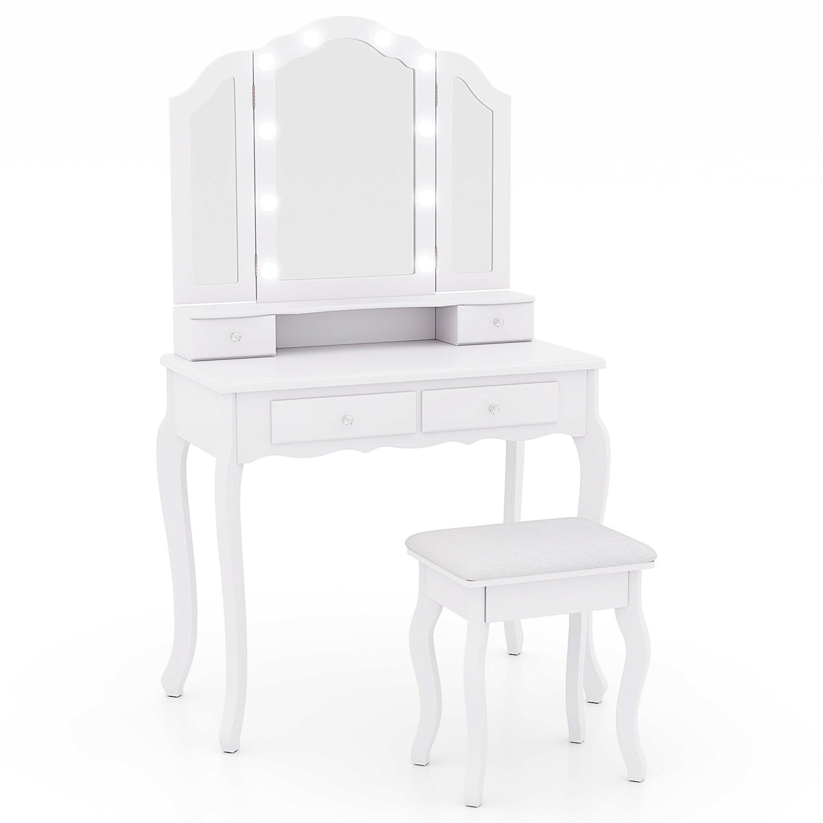 Makeup Vanity Table Set with Lighted Mirror and Drawers-White view 4