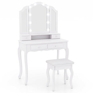 Makeup Vanity Table Set with Lighted Mirror and Drawers-White view 4