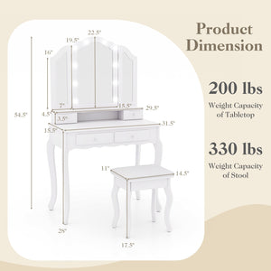 Makeup Vanity Table Set with Lighted Mirror and Drawers-White view 5