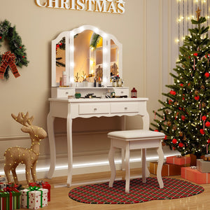 Makeup Vanity Table Set with Lighted Mirror and Drawers-White view 6